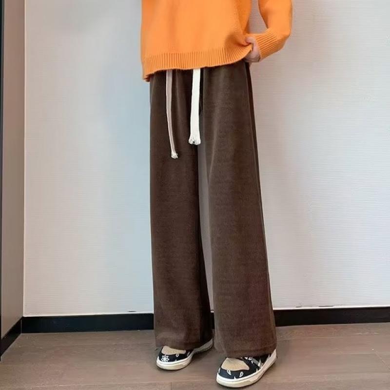 2022 Winter Warm Casual Corduroy Plush Thick Wide Leg Pants Casual Pants Trousers High Waist Loose Straight Pants for Women