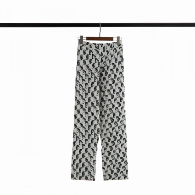 Welldone Autumn Winter Cashmere Knitted Straight  Trousers with Double Printed Slit Buttoned Bottoms Pair with Casual Trousers