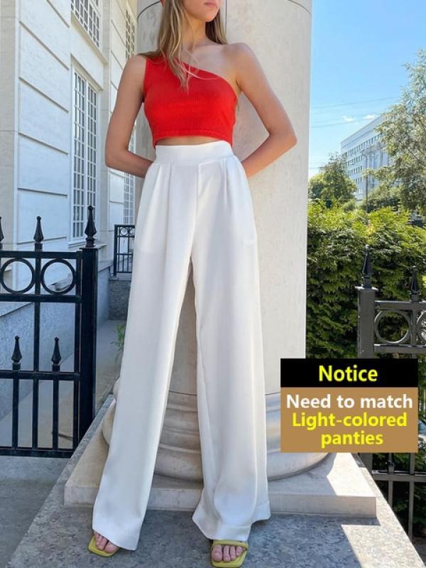 Summer Women's Silk Satin Pants Casual Wide Leg Trousers High Waist Elegant Solid Color White Green Loose Pants Women 2023 New