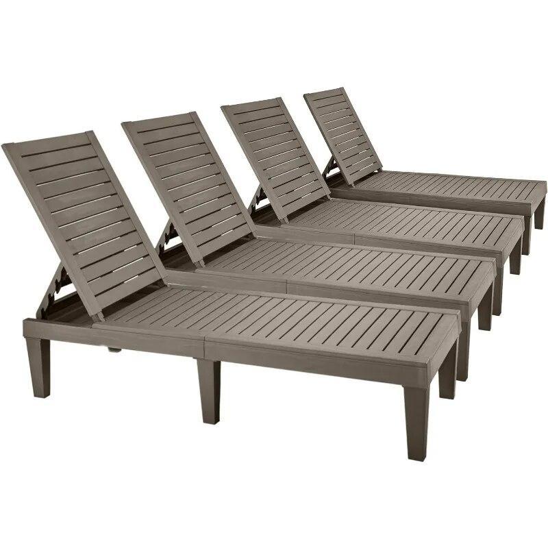 Outdoor Chaise Lounge Chairs Set of 4 with Adjustable Backrest, Sturdy Loungers for Patio & Poolside, Easy Assembly