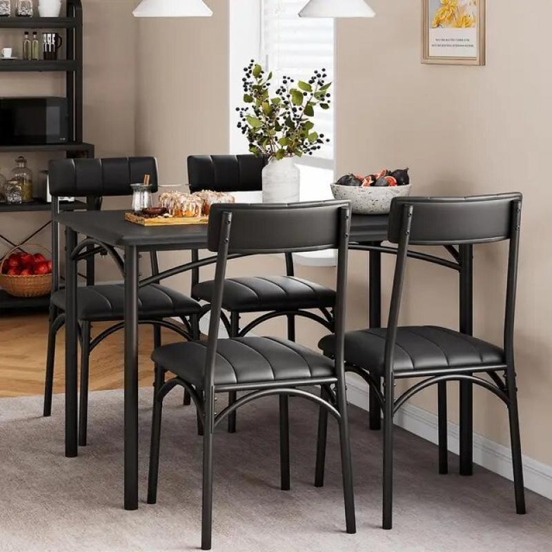 Luxury Dining Table Set for 4, Kitchen Table and Chairs, Rectangular Dining Room Table Set with 4 Upholstered Chairs,