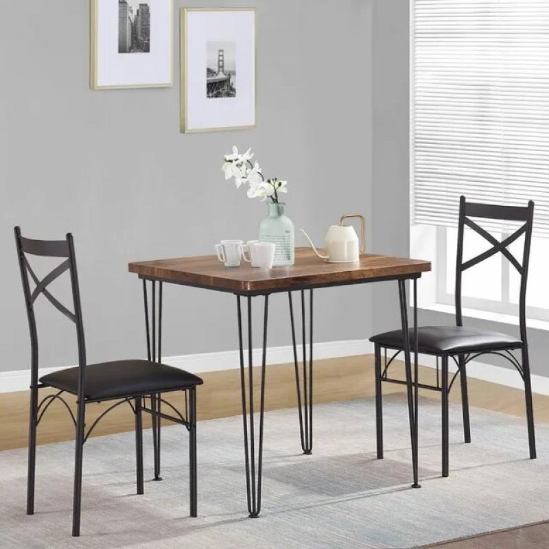 Modern Industrial Style 3-Piece Room Kitchen Pu Cushion Chair Sets for Small Space, Dining Table for 2, Retro Brown