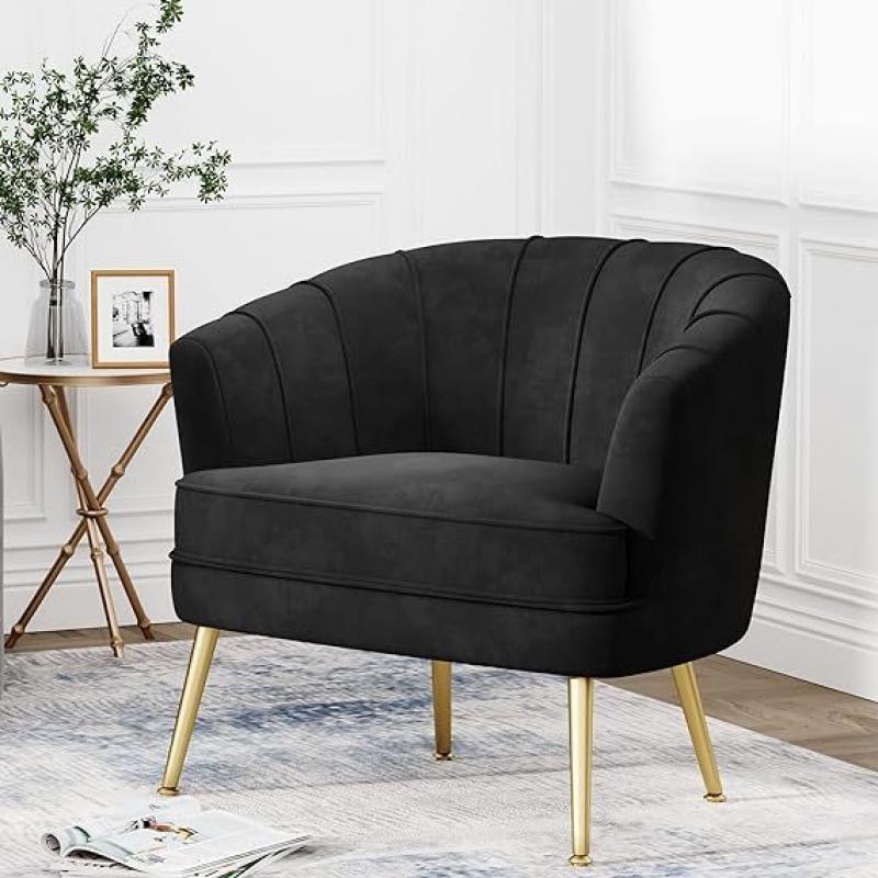 Andeworld Velvet Accent Chair with Ottoman, Upholstered Modern Single Sofa Side Chair,Comfy Barrel Club Living Room Armchair w