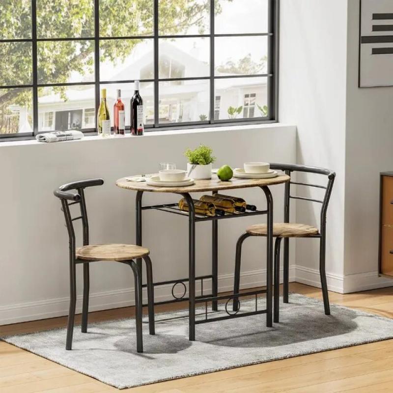3 Pieces Dining Set for 2 Small Kitchen Breakfast Table Set Space Saving Wooden Chairs and Table Set,31.49 X 20.06 X 29.70