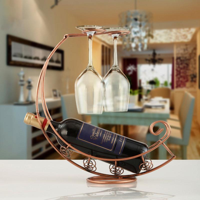 Vintage Red Wine Holder Bottle Metal Bracket Display Stand Wine Glass Storage Rack Organizer Hanging Type Bar Home Decoration