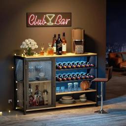 WASAGUN Liquor Cabinet Bar For Home, Wine Bar Cabinet With RGB LED Lights Outlet, Bar Table Home Mini Bar Coffee Bar