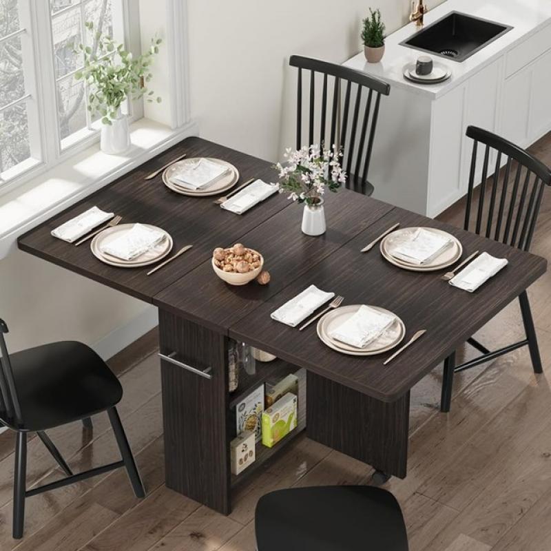 With 2 Tier Storage-Extendable Drop Leaf Farmhouse Wood Kitchen Dining Room Tables Set for 4 Luxury Dining Table Wooden Dinning