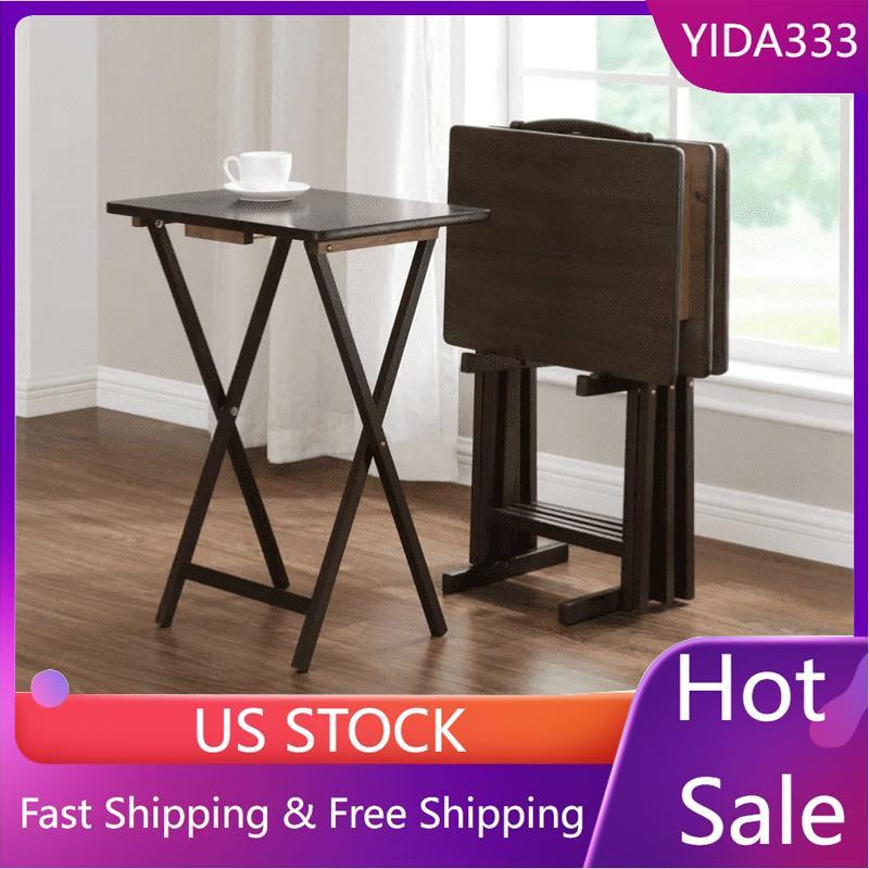 Mainstays Walnut 5-Piece Folding TV Tray Table Set, 19 x 15 x 26 Inch ( 4 table + 1 rack stand )