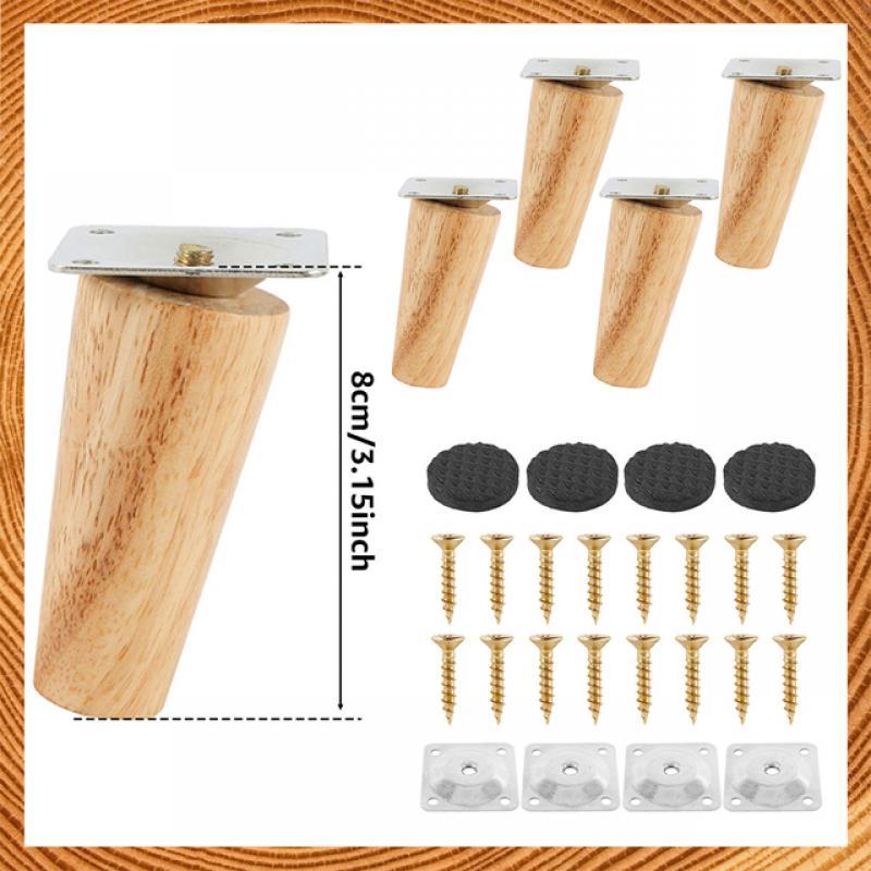 4 Pcs Furniture Legs natural Wooden Solid Furniture Feet Oblique/Straight Table Feet Non-slip Furniture Floor Protector Decorate