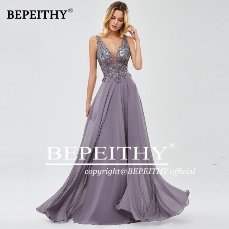 BEPEITHY V Neck Sleeveless Elegant Prom Dress Vintage Lace Chiffon Dresses For Women Party Wedding Evening Gowns Luxury 2023