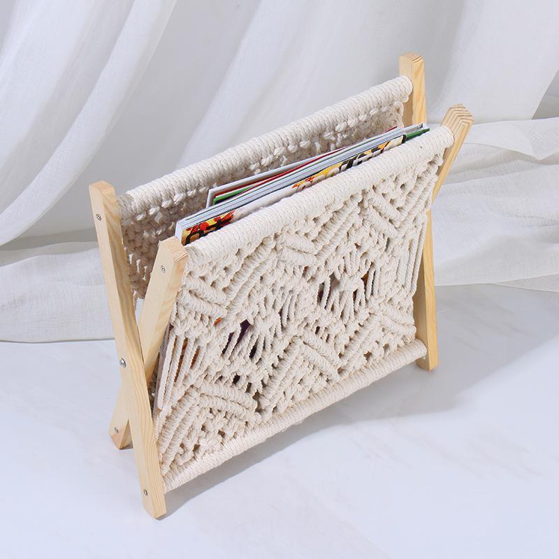 Cotton rope woven newspaper rack folding magazine organizer desktop storage rack information rack bookshelf floor-standing stora