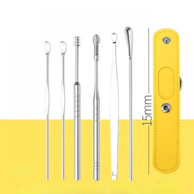 6Pcs/set Ear Wax Pickers Earpick Wax Remover Stainless Steel Piercing Kit Earwax Curette Spoon Care Ear Clean Toolear Cleaner