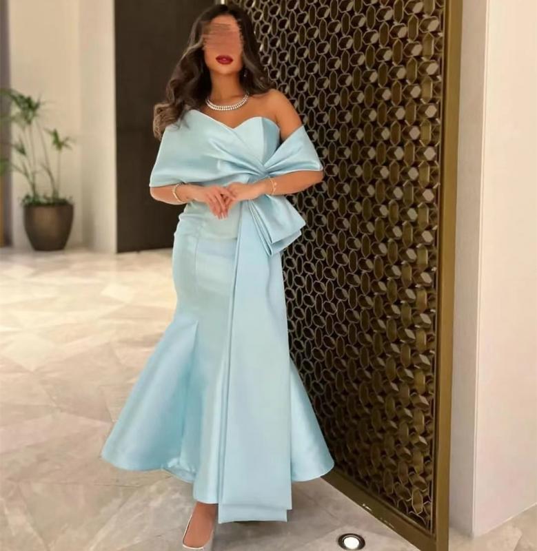 Light Sky Blue Saudi Arabia Women Wear Prom Dresses 2023 Sweetheart Zipper Back Evening Party Gowns with Wraps Formal Dress