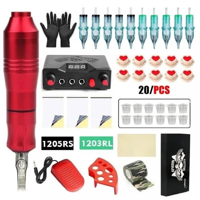 Tattoo Machine Kit Complete DC Interface Rotary Tattoo Pen With 10pc Needles Tattoo Power Supply for Tattoo Beginners Artists