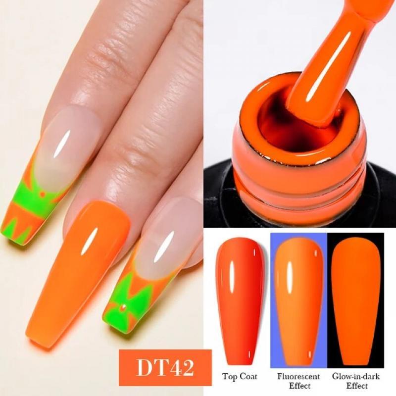 MEET ACROSS 7ml Orange Red Pink Gel Nail Polish Laser Sparkling Soak Off Semi Permanent Nail Art UV Gel Varnishes Spring Summer