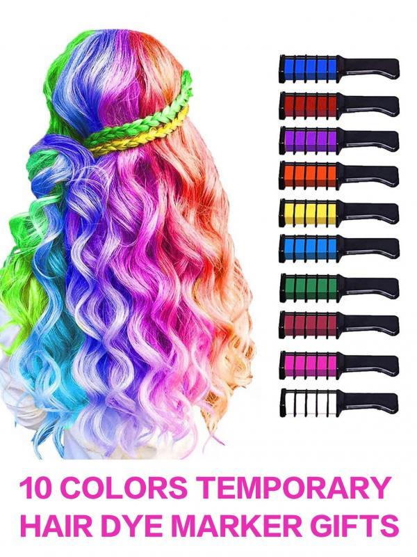 10 Color Hair Chalk for Girls Makeup Kit - New Hair Chalk Comb Temporary Washable Hair Color Dye for Kids - Children's Day