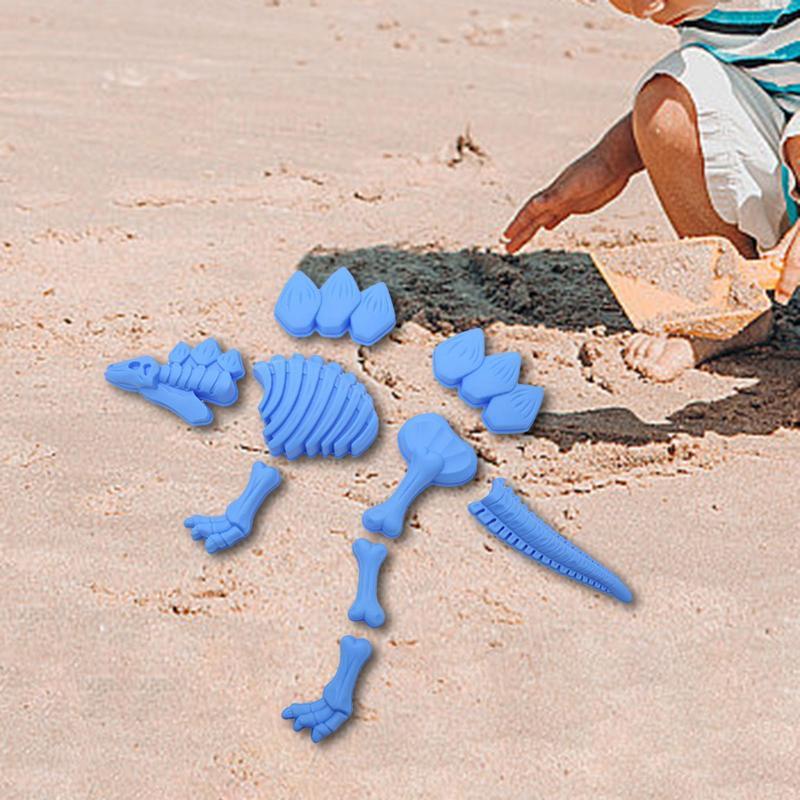 9Pcs Play Sand Skeleton Dinosaur Toys Sandbox Travel Toys Fossil Beach Toy Model Set for Children Boys Girls Age 2 3 4 5 6 8