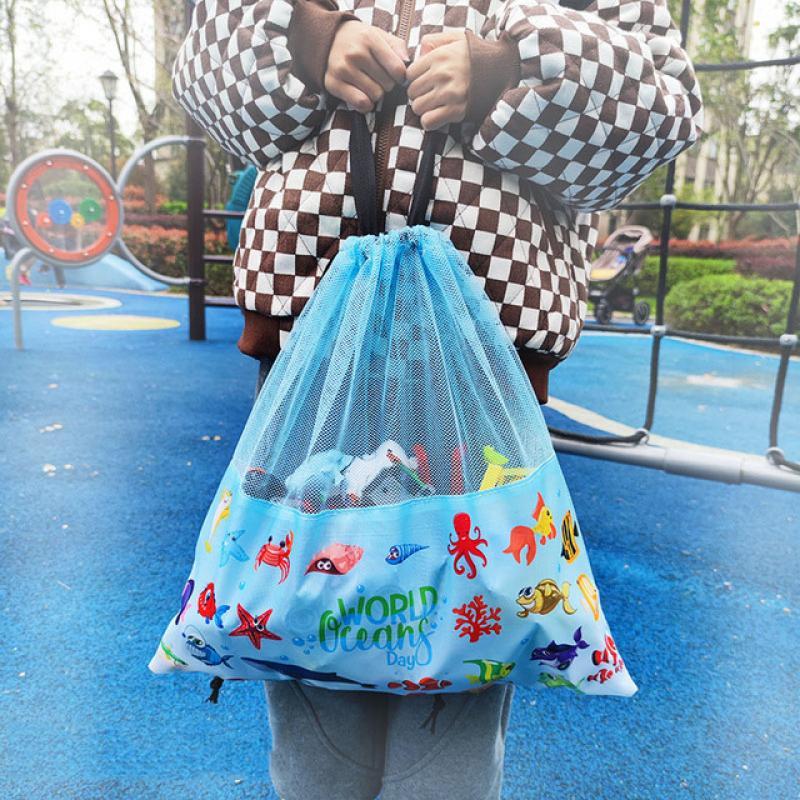 Outdoor Beach Mesh Bag Children Sand Away Foldable Portable Kids Beach Toys Bag Clothes Toy Storage Sundries Organizers Backpack