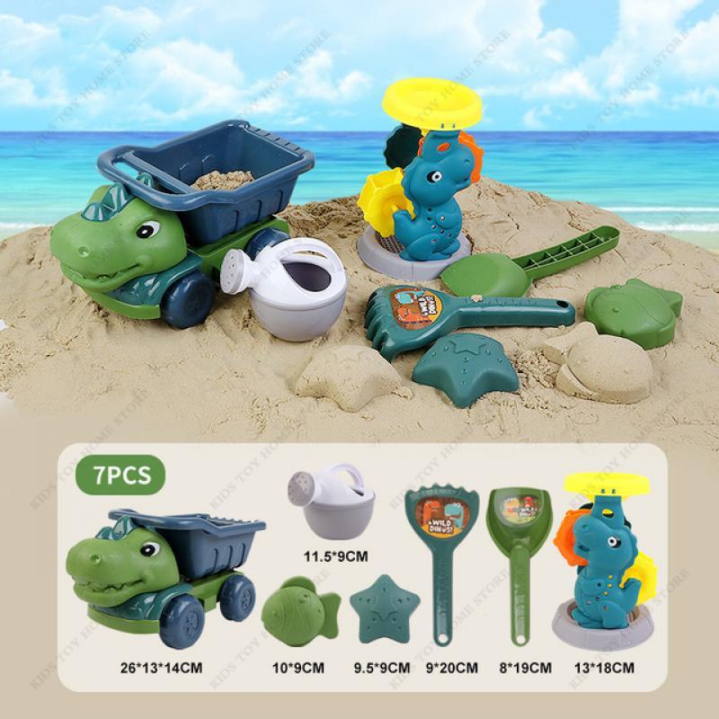 Kids Dinosaur Beach Toys Set with Shovel Rake Watering Can and Sand Molds Outdoor   Digging   Dump Truck