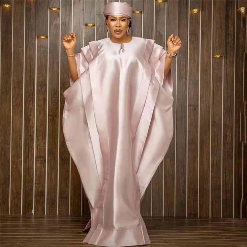 2023 New African Dresses for Women Satin Loose Muslim Dress Boubou Kaftan Moroccan Gown Dubai Abaya Ramadan Caftan Robe Dashiki