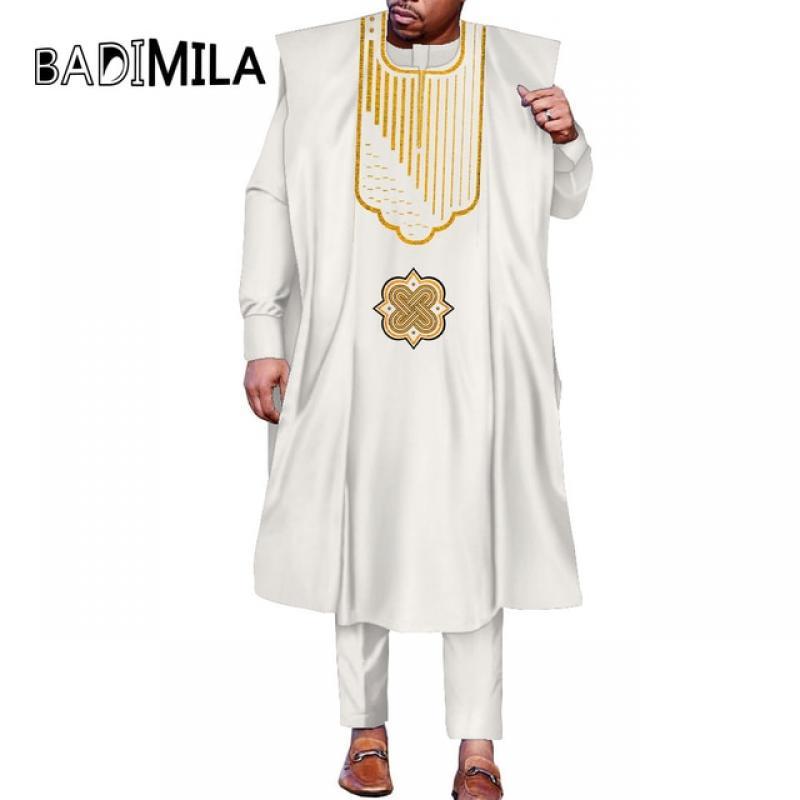 African Clothes For Men Traditional Wedding Party Muslim Agbada Shirt Pant Suit 3 PCS Boubou Africain Muslim Man Sets WYN1641