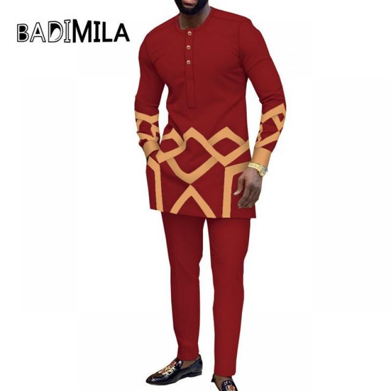 Tracksuit Men African Clothing Dashiki Shirts and Trouser 2 Piece Set Outfits Bazin Riche Long Sleeve Plus Size Attire WYN1669