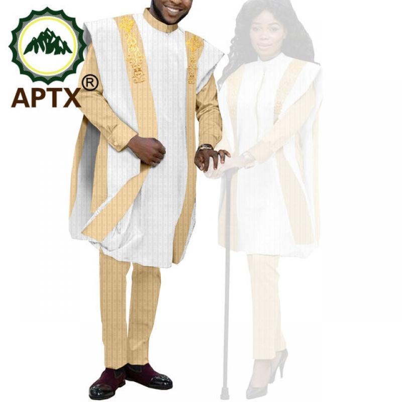 New in 2023 APTX African Couple Clothes  Men Women Matching  Agbada Suit 3 Pieces Set for Wedding Daily Wear TY21C032