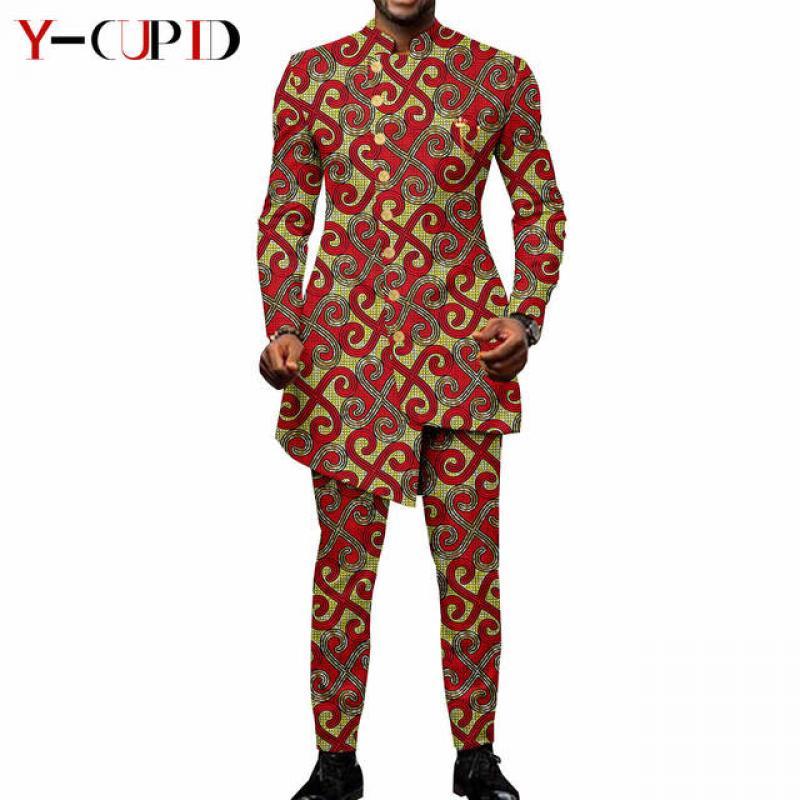 African Suits for Men Single Breasted Fit Jackets Matching Couple Outfits Bazin Riche Dashiki Print Dresses Trench Coats Y23C007