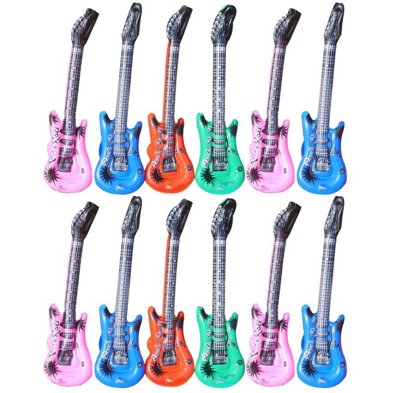 12Pcs Inflatable Guitar Shape Musical Toys Decorative Accessories for Swimming Pool Party Stage Mall Baby Shower Random Color