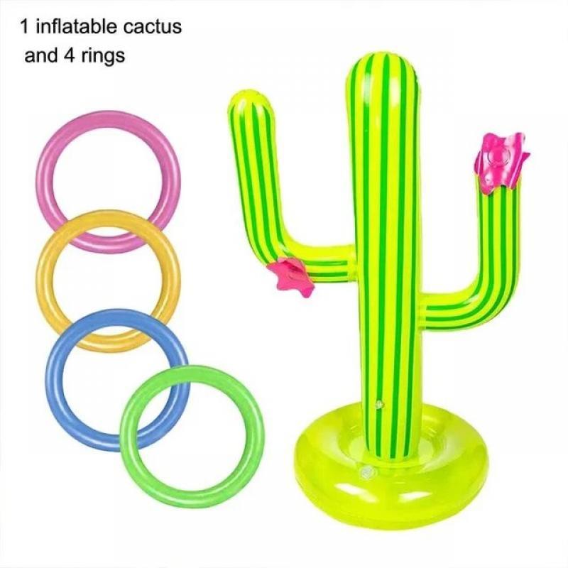 Summer PVC Inflatable Cactus Swimming Pool Accessories Ring Toss Games Pool Float With 4 Ring Parent-child Outdoor Party Game