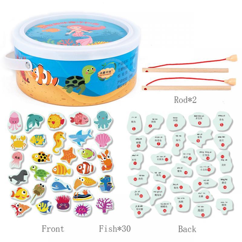 Baby Fishing Toy Montessori Educational Wooden Toys Parent-Child Interactive Toys Magnetic Fish Games For Babies 1 2 3 Years