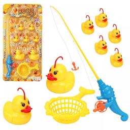 Children's Playing Water Toys Set Fishing Parent-child Interactive Toy Game Kids 9Pcs Vibrating Light Duck Baby Bath Gifts