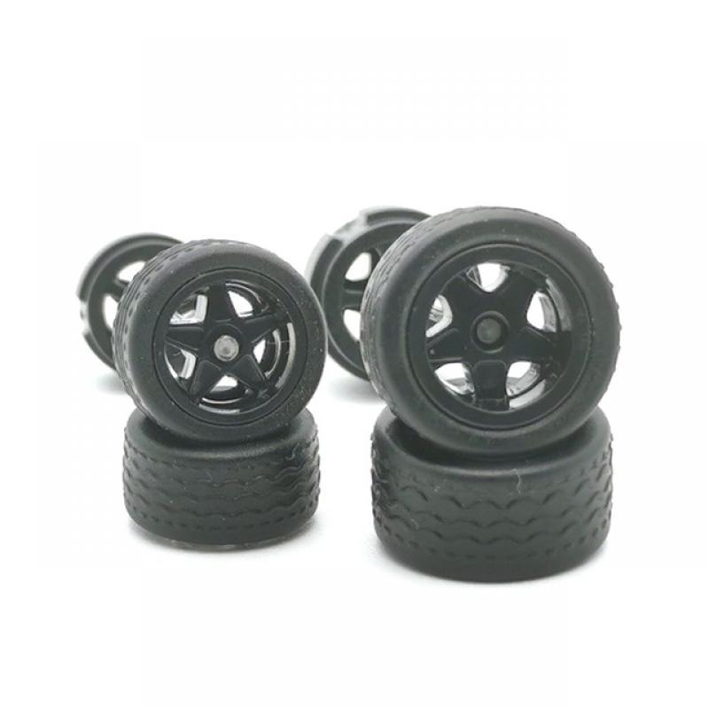 1 Set 1:64 Alloy Car Accessories Wheels Model Modification Hub Rubber Tires Racing Vehicle Toy Cars Front Rear Tires Kids Gifts