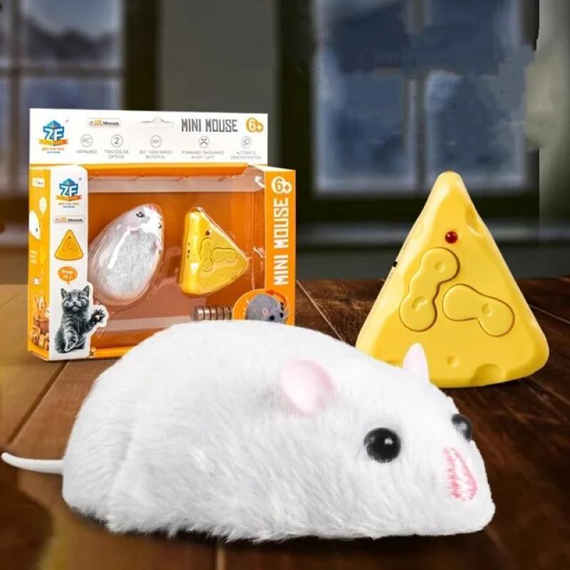 Mini Remote Mouse Prank Toys with Cheese Controller Realistic Filling Animal Plush Mouse Interactive Cat Halloween Toy