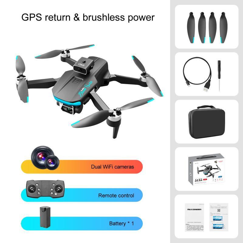 KBDFA S132 Mini Drone GPS Obstacle Avoidance Brushless Motor RC 8K Dual Camera HD Helicopter Professional Quadcopter Dron Toys