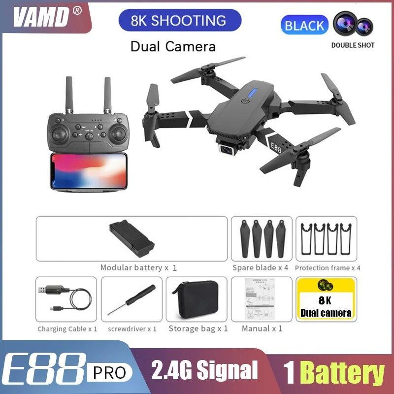 E88 Pro Drone Professional 10k Wide-Angle Camera 6000m Height Fixed Folding Remote Control Quadcopter Helicopter Toy