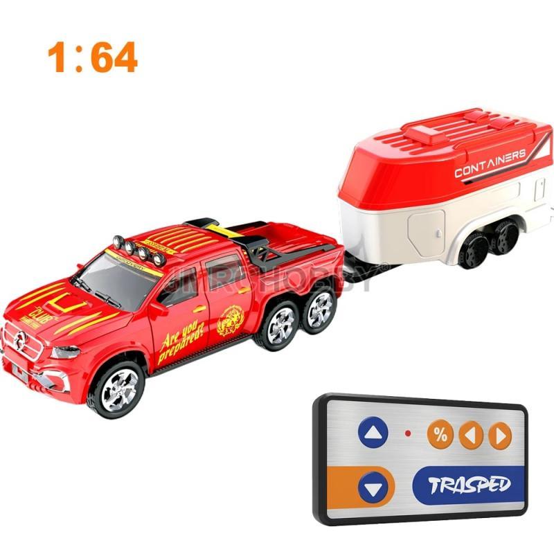 1:64 Metal Alloy Proportional Remote Control Vehicle Model 2.4GHz Mini Simulation RC Car With Trailer