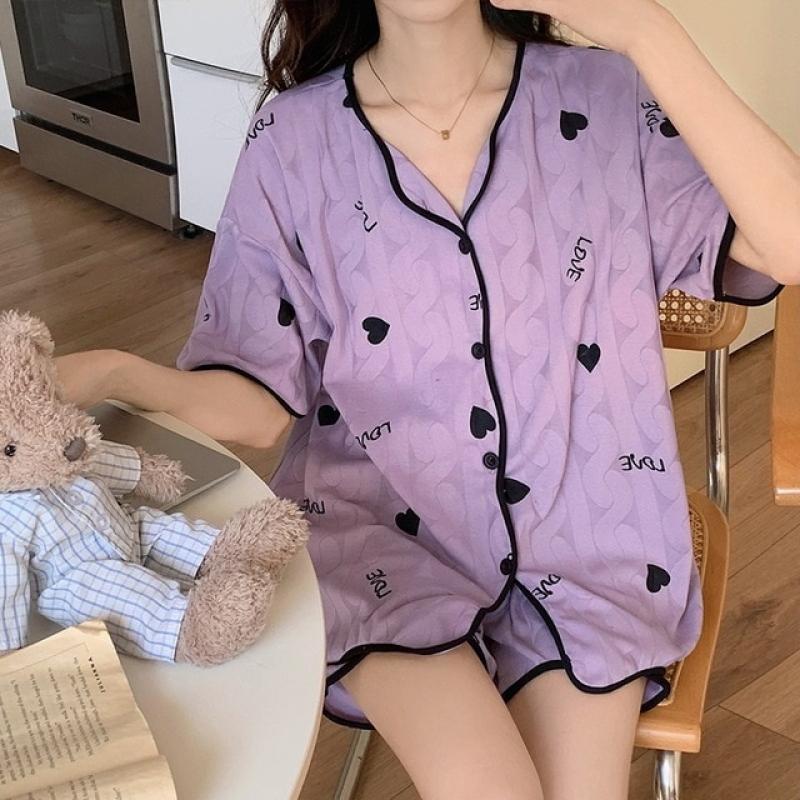 Ladies Summer 2 Piece Pajama Set Fashion V-neck Pijamas Shorts Set Milk Silk Pijamas Animal Printing Loose Sleepwear for Women