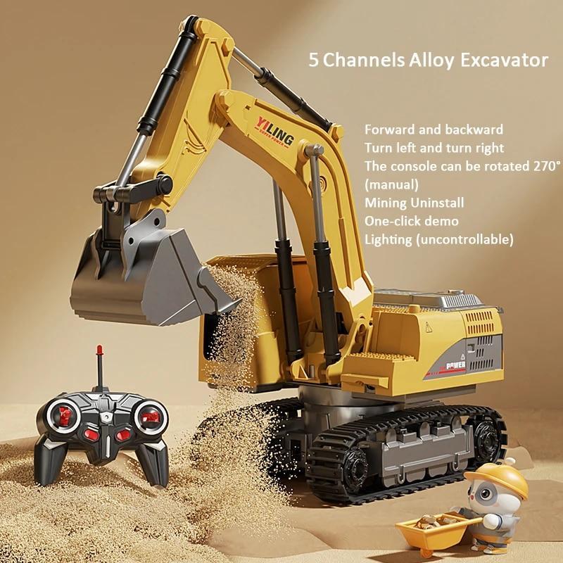 Alloy Remote Control Excavator Toy Car with Lights Sound Effect Electric Excavator Automobile Engineering Vehicle Children Gifts