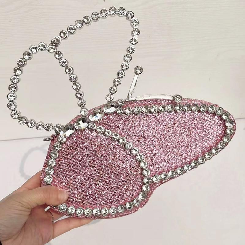 IN STOCK Bling Sequins Pink Butterfly Evening Clutch Sparkling Women Evening Crystal Purse Lady Girls Wedding Dinner Handbag