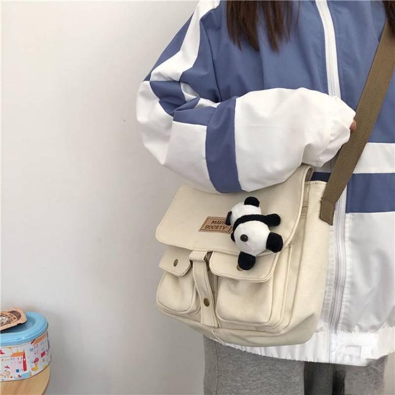 Top Canvas Bag Youth Ladies Messenger Bag Female Students Handbags Shoulder Bag Solid Color Letter Crossbody Bags for Women  Bag