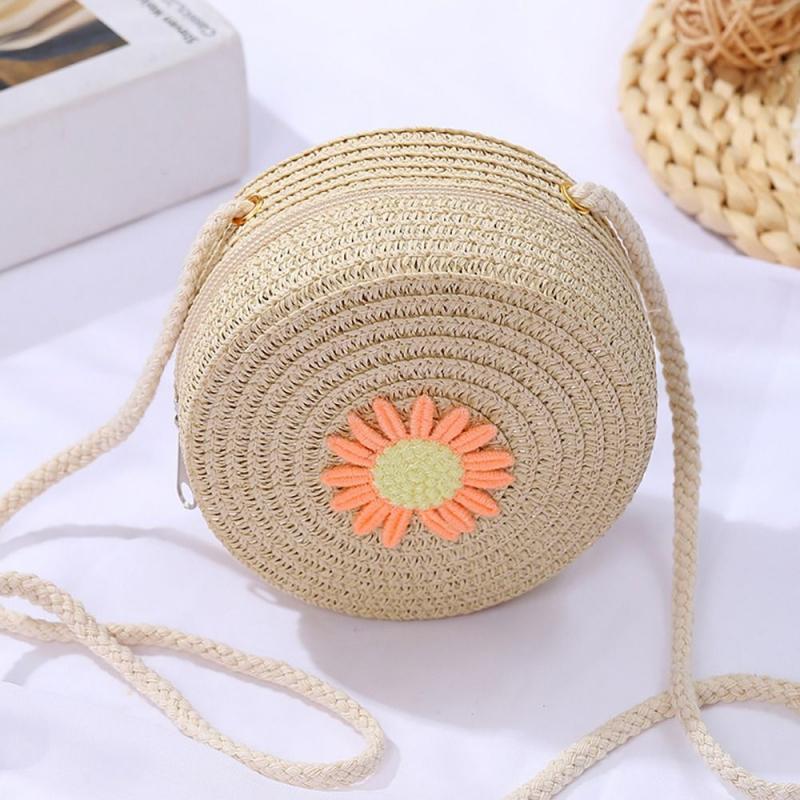 Fashion Shell Shape Straw Bag Kid Children Rattan Woven Handbag Handmade Straw Handbag Summer Beach Bag Shoulder Bags Coin Purse