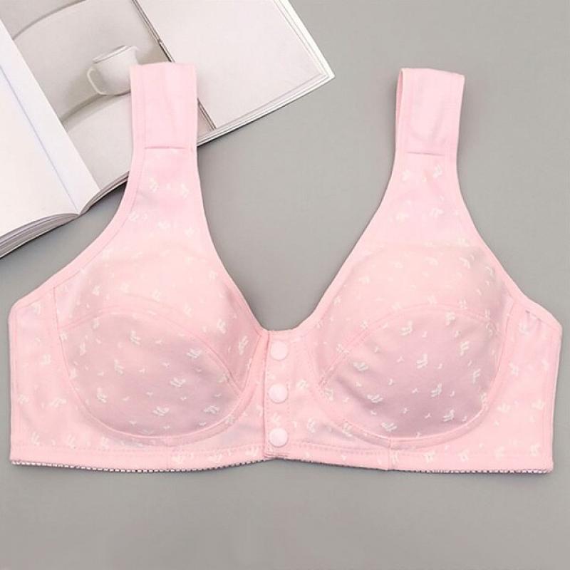 Women's Front Button Bra Push-Up Seamless Underwear Middle-Aged Elderly Solid Color Large Size Women's Bra Wireless Cotton Vest