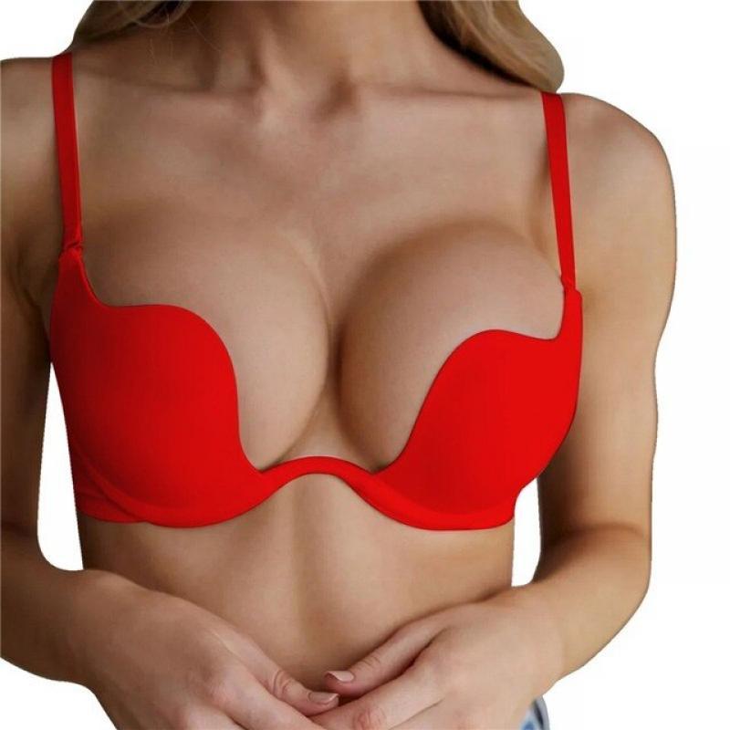 Push Up Bra Backless Women Bras Low Cut Sexy Plunge Brassiere Open Back Wedding Underwear Invisible Seamless Deep U Lingeries