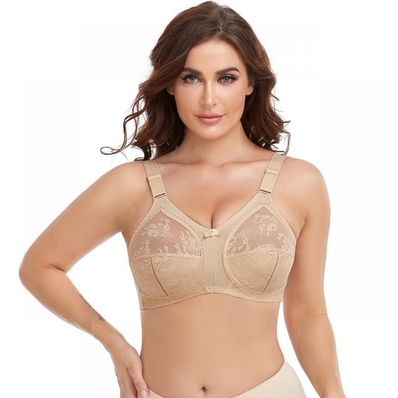 White Big Minimizer Bras Plus Size Lace Bra For Women Unlined Full Coverage Ultra Thin Wireless Adjusted-straps D E F G H I