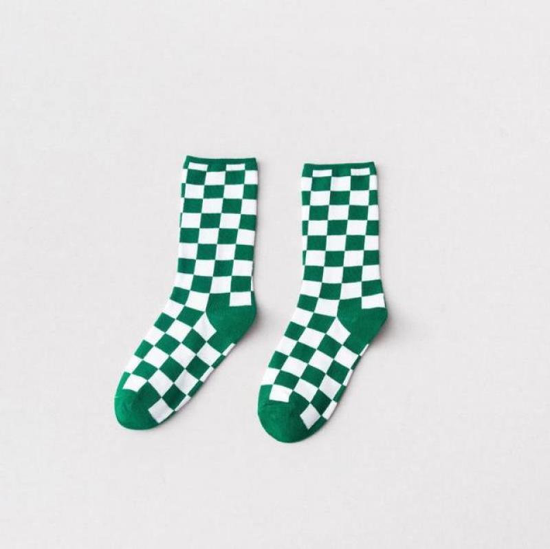 Woman Socks  New Socks Children Cotton Checkerboard Stockings Japanese Style Cotton Medium Tube Stockings Lattice Stockings