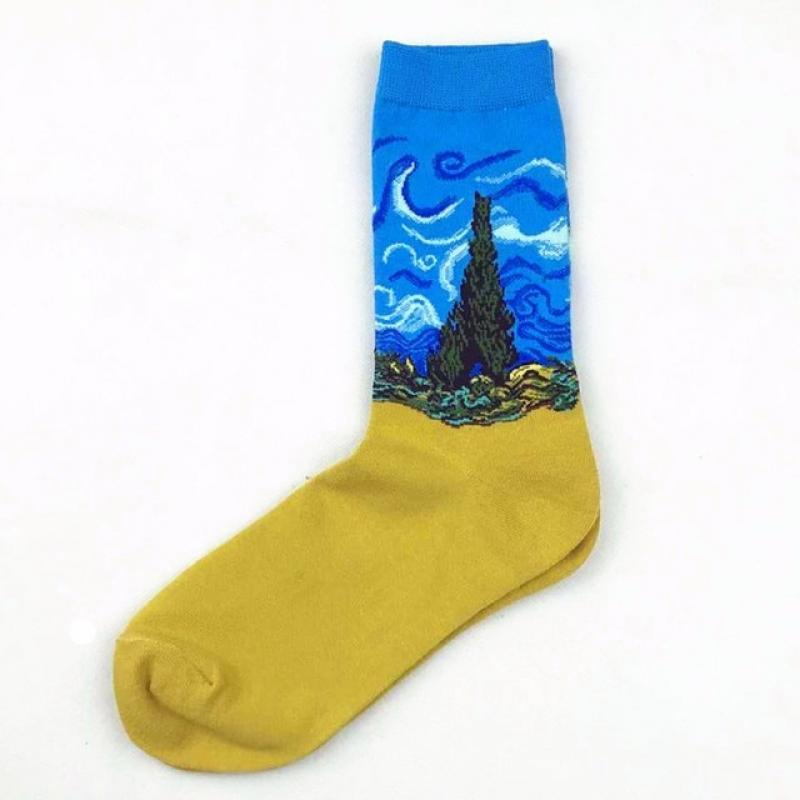 1 pair of popular men's and women's round neck socks fashion creative leisure funny Harajuku art abstract oil painting socks