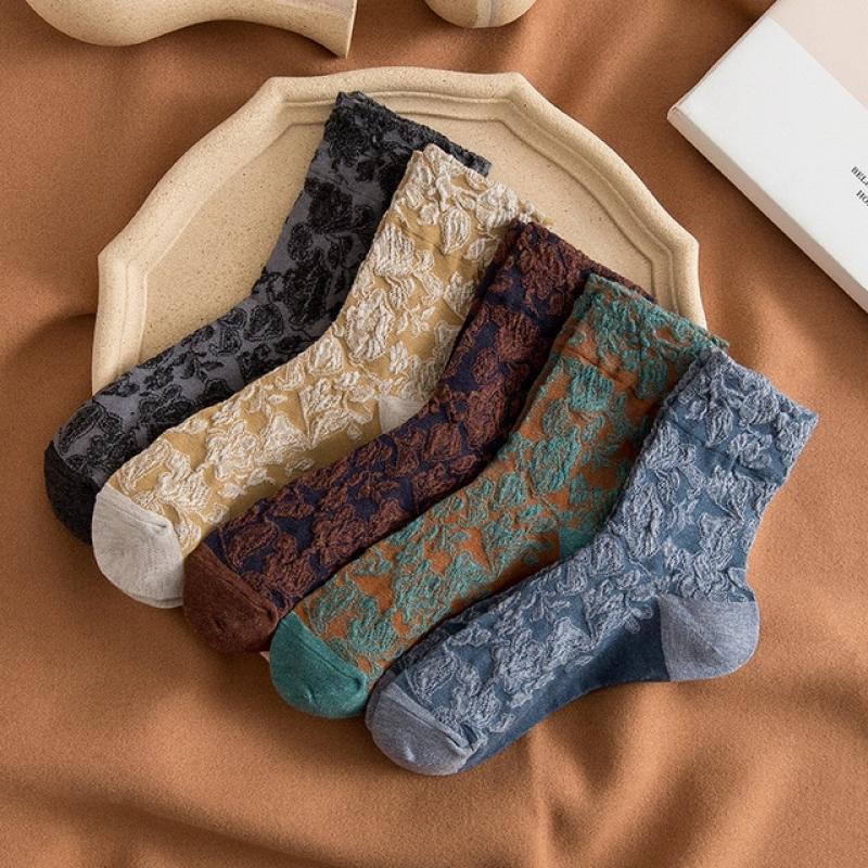 5 Pairs/ Lot Woman Socks Harajuku Retro Embroidery Spring Kawaii Cute Socks Lolita Socks Lace Flower Crew Socks Christmas Gift