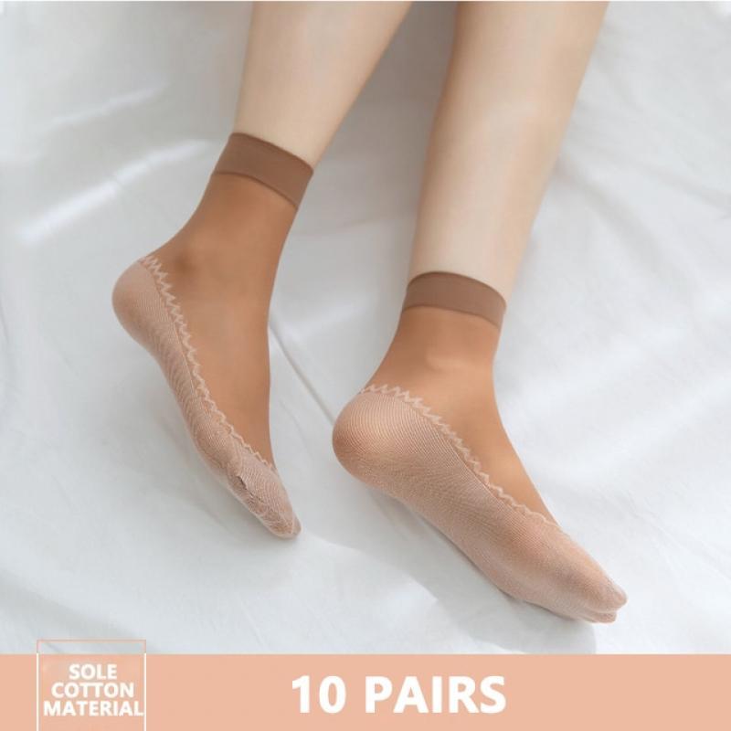 10Pairs  Spring Summer Women Soft Socks Velvet Silk Socks Non-Slip Sweat-absorbing anti-snag socks cotton bottom Breathable Sock