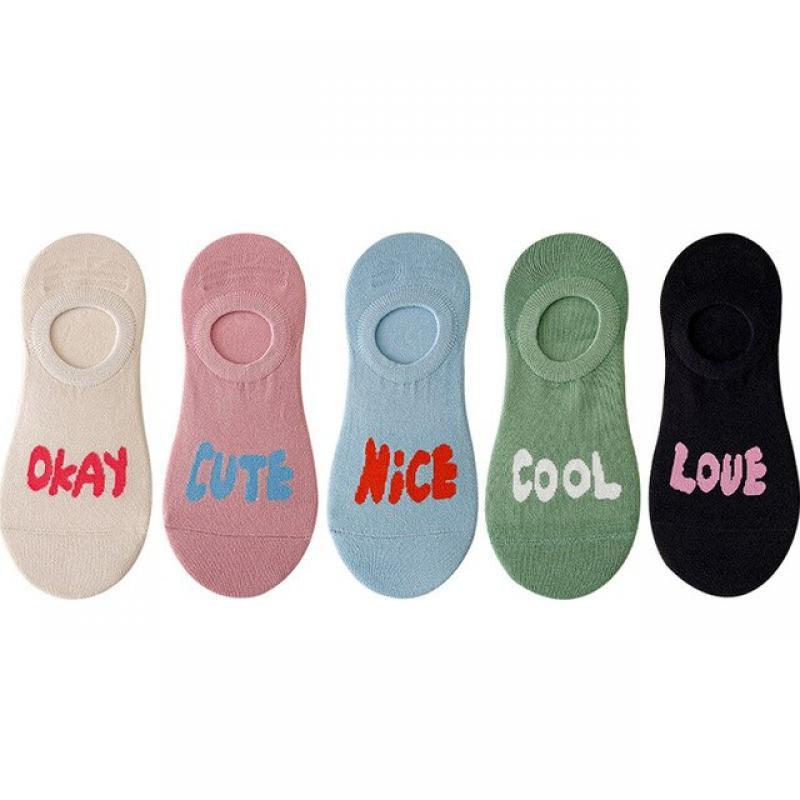 5 Pairs Summer High-quality Kawaii Pink Boat Socks Women Shallow Invisible Socks Pure Cotton Silicone Non-drop Heel Socks